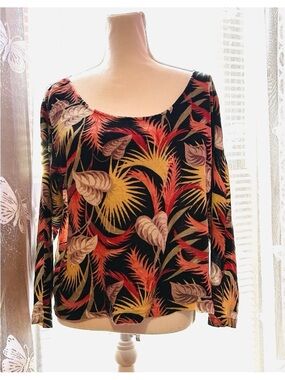 1980s Norma Kamali Barkcloth Rayon tropical print blouse VINTAGE EUC So Fabulous